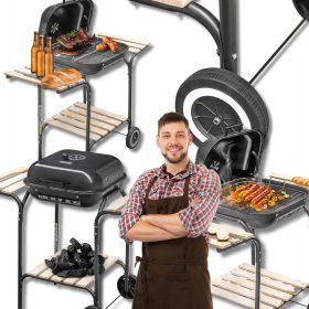    Gratar de gradina cu carbuni cu capac si masuta laterala pentru gradina si teren