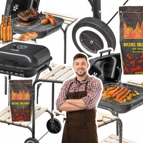    Gratar cu carbune de gradina cu capac si masa laterala pentru gradina + 2kg carbune