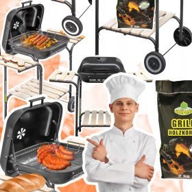    Gratar cu carbune cu capac, mese laterale, PUTERNIC, Durabil, 2KG CARBUNE