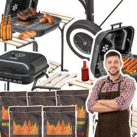    Gratar cu carbune de gradina cu capac si masa laterala pentru gradina + carbune 10kg