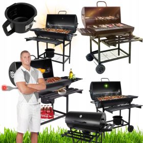    GRĂTAR MARE DE GRĂDINĂ CU CAPAC RAFTURI PLIABILE COȘ DE CENSĂ TERMOMERU