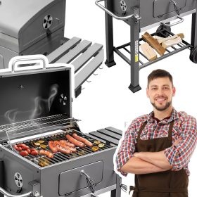    Gratar cu carbune de gradina cu capac, masuta laterala, gratar din fonta, solid 25 kg