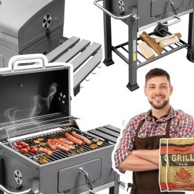    Gratar cu carbune de gradina, termometru, gratar din fonta solida + carbune 4kg