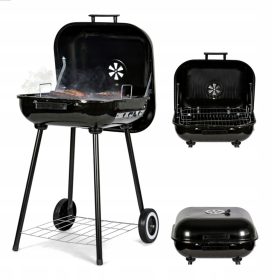    Grătar cu cărbune de grădină Grătar mare și capac cu balamale pe roți