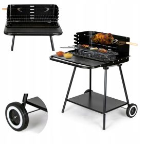    Gratar de gradina si rotisor cu gratar reglabil, doua rafturi mari, roti