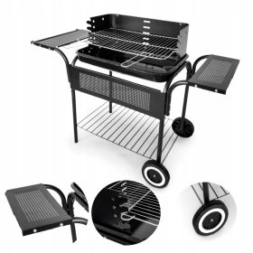    Grătar Cărbune de Grădină cu Rafturi metalice Grătar reglabil 53x34 cm Roți