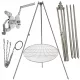  Trepied grătar de grădină 200cm inox + grătar 90cm + rolă + funie INOX