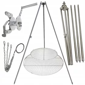    Trepied grătar de grădină 200 cm oțel inoxidabil 2 grătare 50 și 80 cm funie robinet