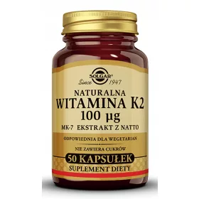   Solgar Vitamina K2 Naturală pentru Oase Sănătoase și Coagularea Normală a Sângelui, 50 Capsule