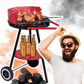    Grătar mobil cu cărbune 41 cm grătar solid rotund cromat reglabil