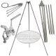  Trepied grătar de grădină 225cm inox + grătar 90cm + rolă + funie INOX
