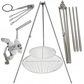    Trepied grătar de grădină 225 cm oțel inoxidabil 2 grătare frânghie robinet 50 și 70 cm