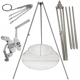    Trepied grătar de grădină 225 cm oțel inoxidabil 2 grătare frânghie robinet 50 și 80 cm