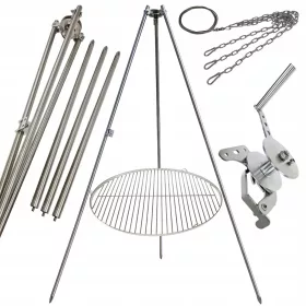    Trepied grătar de grădină 250cm inox + grătar 70cm roar SET