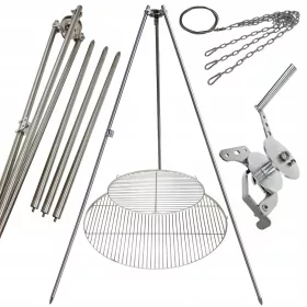    Trepied grătar de grădină 250 cm oțel inoxidabil 2 grătare frânghie robinet 50 și 80 cm