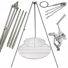    Trepied grătar de grădină 250cm oțel inoxidabil 2 grătare frânghie robinet 50 și 90cm