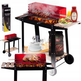    GRĂTAR CROMAT DE GRĂDINĂ CARBUNE MOBILĂ GRĂTARĂ PRĂJITĂ RAFTURI ROȚI SUflantă