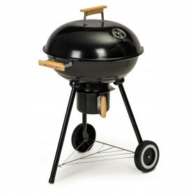    Grătar cu cărbune de grădină durabil, cu capac, grătar rotund, roți de 44 cm pentru frasin