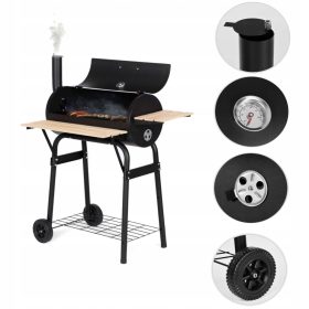    Gratar cu carbune cu capac Termometru Ventilatie gradina Blocabil pe roti