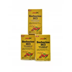   Amix Berberine HCL cu Extract de Ceai Verde și Păpădie - Pachet Economic 3x60 Capsule