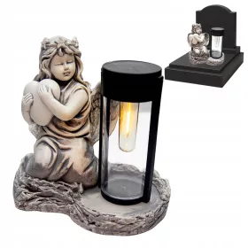   Figurină Înger din Gips Gri cu Lampă Solară LED Mare – Ornament Funerar Memorable
