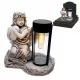 Figurină Înger din Gips Gri cu Lampă Solară LED Mare – Ornament Funerar Memorable