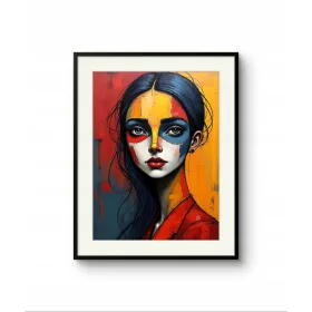   Grafică Artistică Modernă cu Femeie Hipnotizantă și Culori Expresive