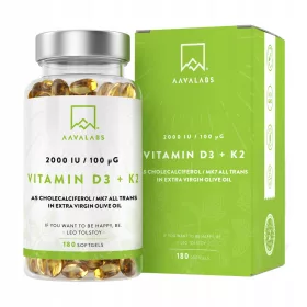   Supliment Vitamina D3 + K2 MK7 cu Ulei de Măsline Extra Virgin, 180 capsule AAVALABS