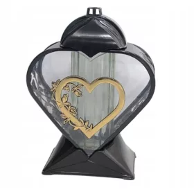   Lumânare Decorativă pentru Comemorare în Formă de Inimă, Negru cu Auriu, 31 cm