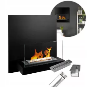   Bio-șemineu Consiliul negru mat agățat pentru camera de zi, arzător 0,35 L, reglabil, sticlă securizată, încălzire eficientă 2 kW, ecologic, produs polonez