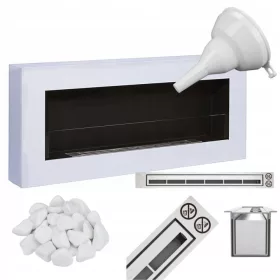   Bio-șemineu 900x400 Cutie, alb mat cu sticlă | Bio-șemineu suspendat, arzător 0,75 L, certificat TUV