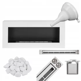   Bio-șemineu 900x400 BOX White Structural – bio-șemineu suspendat sau încorporat, arzător inox 0,75 L certificat TUV, flacără continuă, design modern alb structural