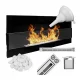 Bio-șemineu suspendat 900x400 mm, luciu negru cu sticlă, arzător inox 6 puncte 0,75L, bio-vatră ecologică, design modern, încălzire rapidă și sigură