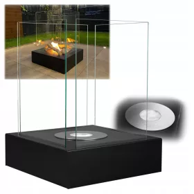   Bio-șemineu Sunset Garden Negru Mat pentru Interior și Terasă | Bio-Vatră Elegantă, Portabilă și Sigură, Cu Arzător Din Oțel Inoxidabil de 1L și Patru Panouri de Sticlă