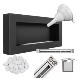   Bio-șemineu suspendat 900x400 BOX Negru Structural – Design Modern, Arzător 6 Puncte, Siguranță Certificat TUV, Eco-friendly, Ideal pentru Apartamente și Case