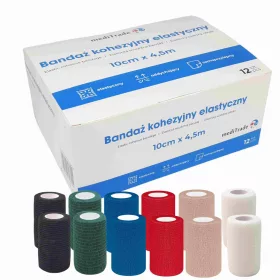   Set de Bandaje Cohesive Elastice Autoadezive 10cm x 4,5m, 12 bucăți, Multicolor