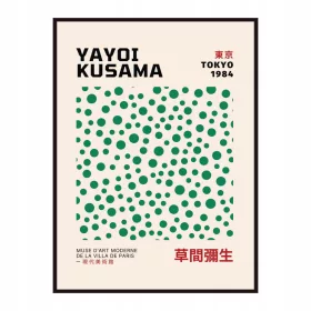   Plakat Inspirat de Yayoi Kusama cu Dungi Verzi pe Fond Bej - Decor Excepțional de Artă Modernă