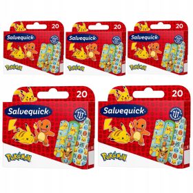   Set de 5 x SALVEQUICK Plasturi POKEMON pentru Copii, Rezistenți la Apă și Murdărie