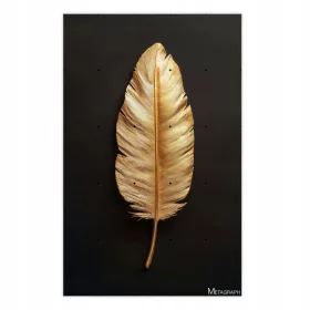   Placat Metalic cu Frunză Aurie pe Fundal Negru, Stil Minimalist