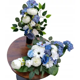   Set Floral Complet pentru Cimitir - Aranjament Modern din Hortensii și Bujori