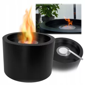  Bio-șemineu de sine stătător Moon Black Structural, bio-vatră elegantă pentru terasă și balcon, arzător din oțel inoxidabil 1L, ecologic, fără coș de fum, încălzire 2kW, design modern negru