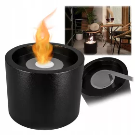   Bio-șemineu Moon MINI negru structural pentru terasă și balcon, șemineu modern pe biocombustibil ecologic, arzător inoxidabil, ușor de asamblat, încălzire rapidă și atmosferă unică, fără coș de fum, portabil și sigur