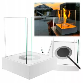   Sunset Garden Mini Bio-Șemineu Alb Mat, Biofireplace de sine stătător, fără fum, arzător inox 0,2L, compact și mobil pentru interior, încălzire rapidă și atmosferă elegantă în cameră 25 m²