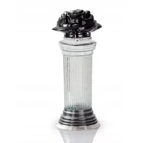   Lumânare Comemorativă din Sticlă cu Suport Plastic - Model Rzym Tęcza Srebrny Róża, 40 cm