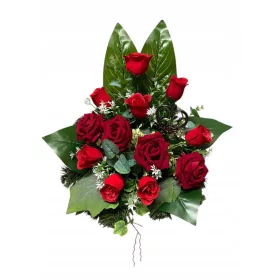   Aranjament Funerar cu Trandafiri Roșii și Inimă pentru Mormânt