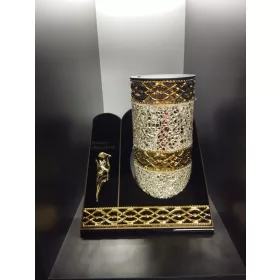   Lampă de Masă Stil Vitraliu, Strutură de Acryl și Sticlă, Auriu