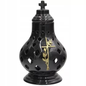   Lumânare Memorială Ceramică Neagră cu Design Vitraliu și Capace Detasabile - Eleganță și Versatilitate