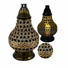   Lampion Funerar Premium 36 cm cu Accente Aurii și Cristal Negru