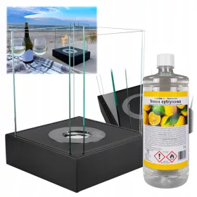   Bio-șemineu Sunset Garden mini negru mat cu Biocombustibil aromat 1L lemongrass – bio-șemineu portabil, elegant, din oțel rezistent, cu arzător inox, ideal pentru încălzire și atmosferă confortabilă în casă, apartament sau birou