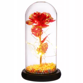   Lampă Romantică cu Trandafir sub Cupolă de Sticlă și Lumină LED – Cadoul Perfect